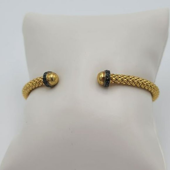 Bronzo Italia® Gold-Tone Cuff Bracelet with Black Spinel Accents – 7.25” - Picture 7 of 8